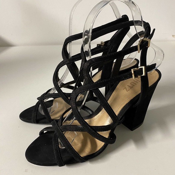 Schutz Sandal Caged Strappy Ankle Strap Nubuck Suede Black Open Toe Bloc… - Picture 5 of 8